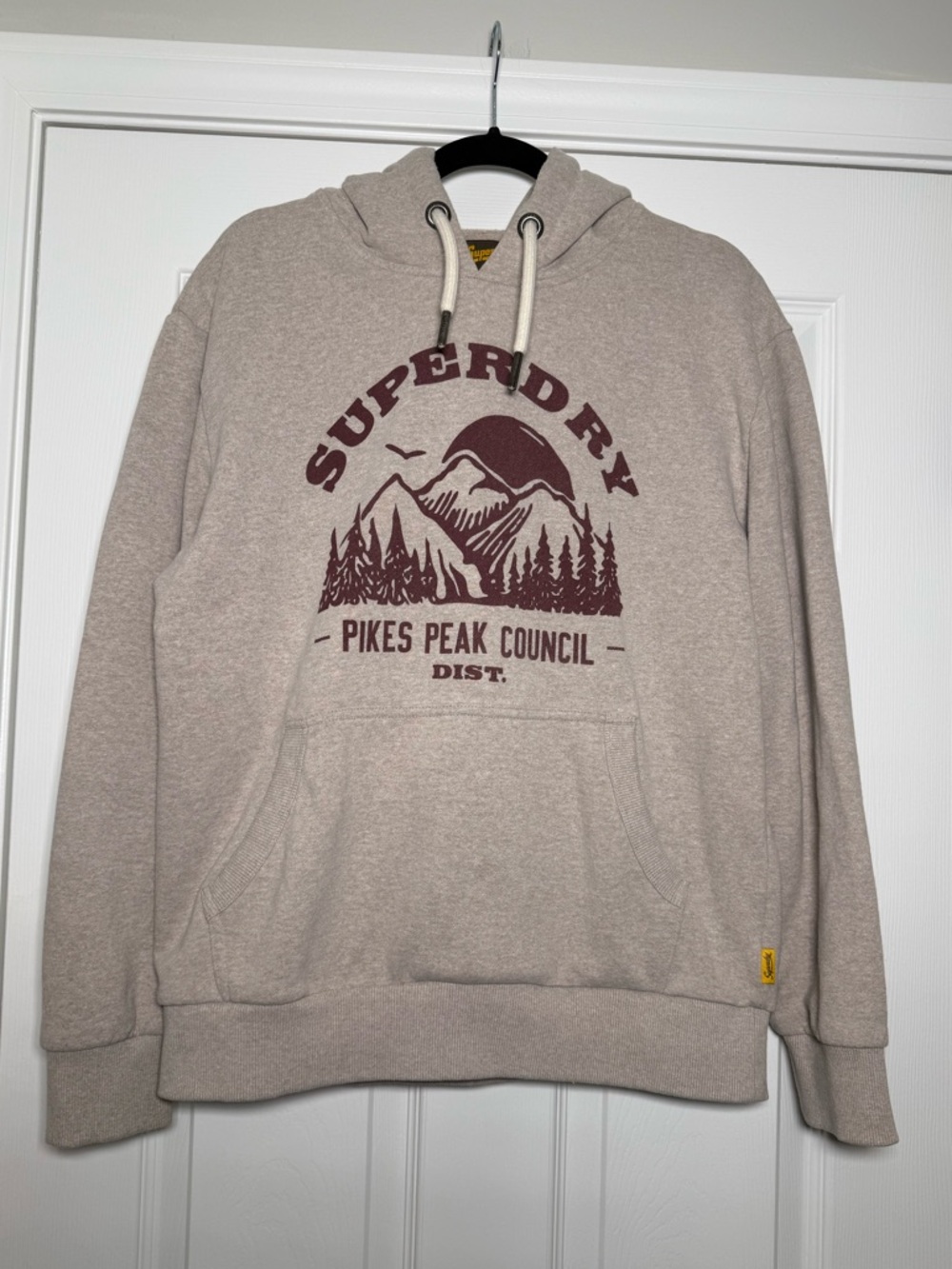 Superdry Hoodie XL Fits Like Large Beige Graphic Pullover